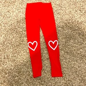 Girl’s Red Leggings with Hearts on knees